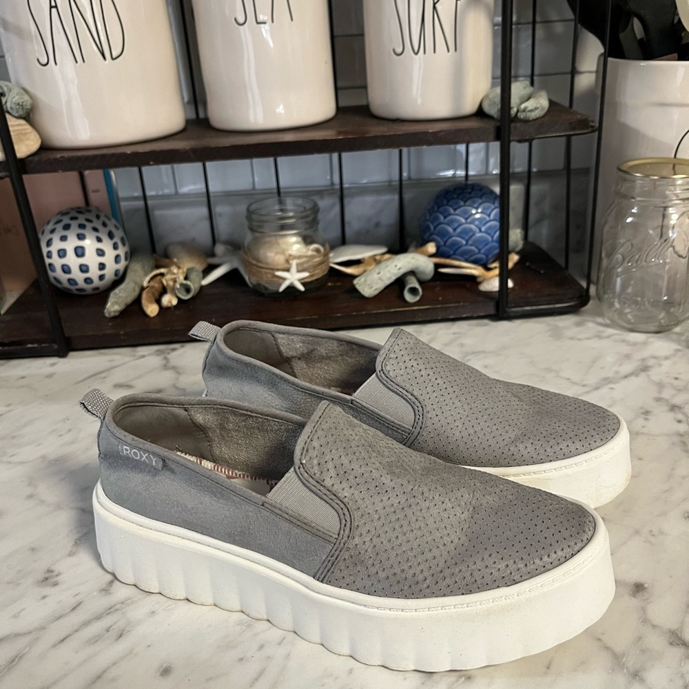 Roxy Perforated Gray Slip-Ons with White Sole